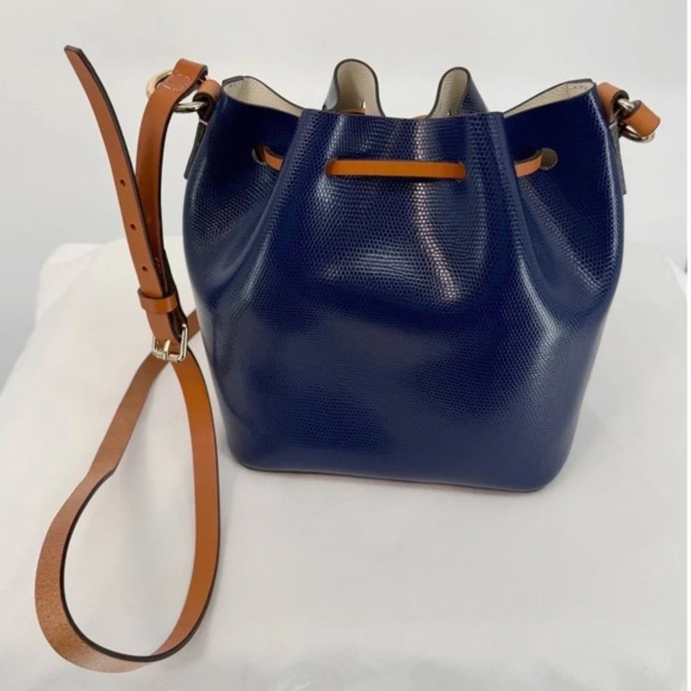 Dooney & Bourke Serena Drawstring Crossbody Blue Lizard Embossed Leather 104-29 - Picture 10 of 16